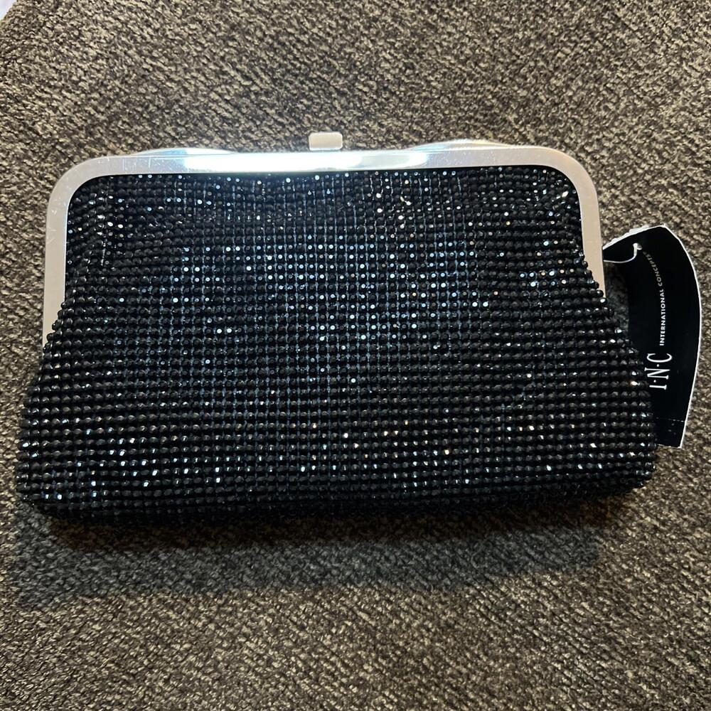 INC DRESSY SPARKLY CLUTCH SHOULDER BAG WITH CHAIN BLACK BNWT Cute Evening Bag